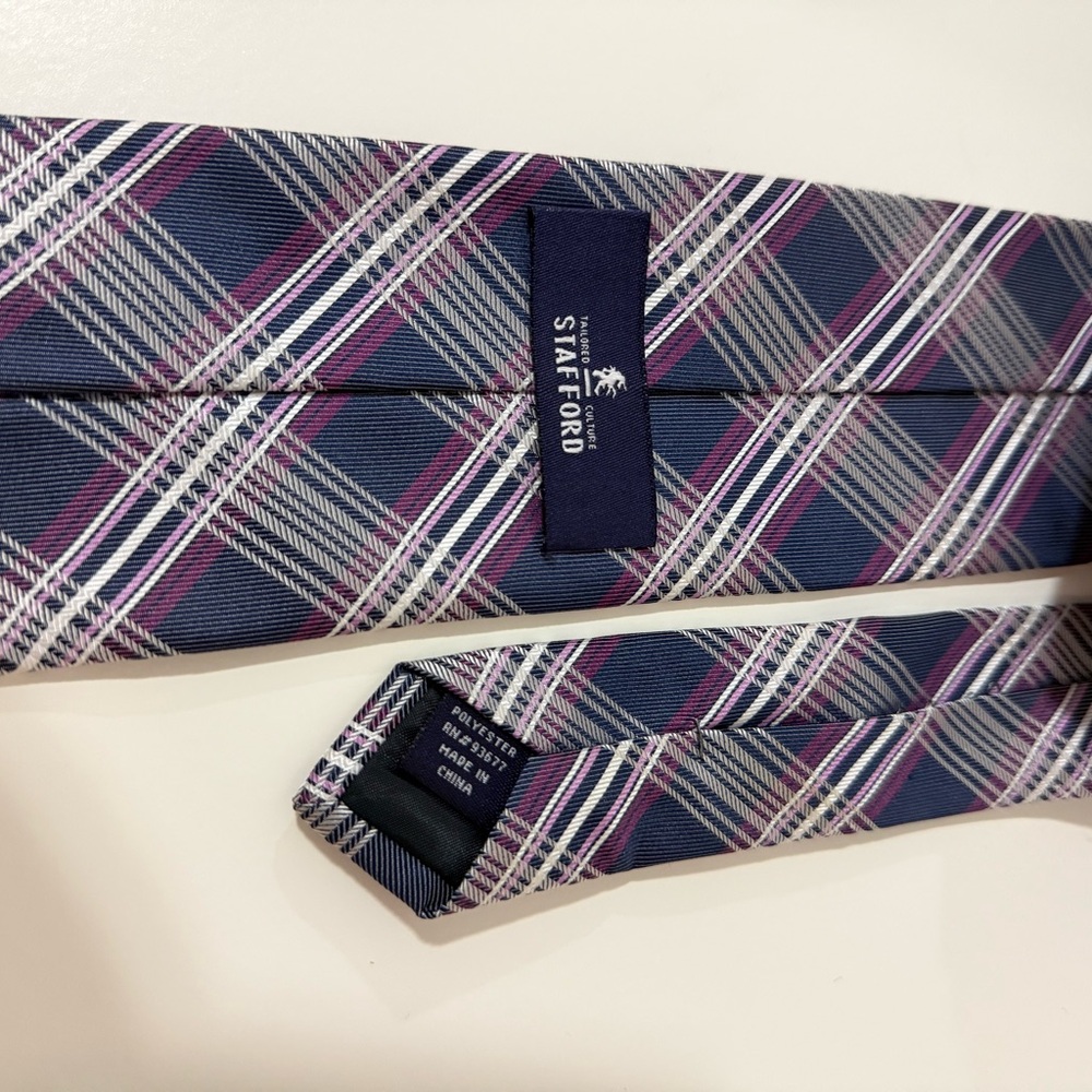 Calvin Klein Plaid Tie Trio - Blue, Gray, Purple - Picture 4 of 4